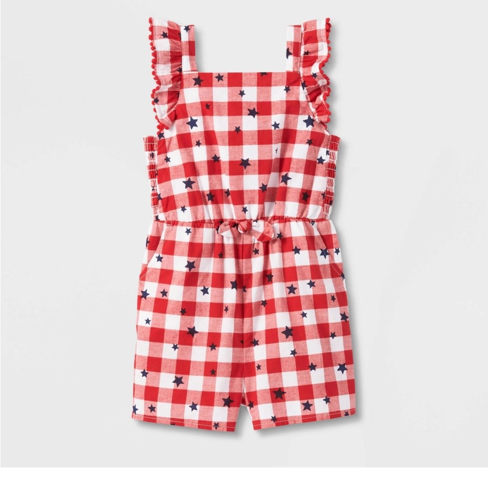 Toddler Girls' Gingham Star Romper -
Cat & Jack size 3T 4th of July - Picture 1 of 3